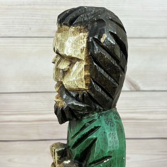 VTG St Peter w/Key Wooden Sculpture SANTOS 19” Hand Carved & Painted Holy Figure - Picture 12 of 16